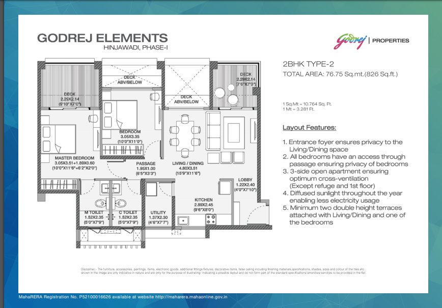 Godrej Elements - 2bhk Floor layout 829Sq.ft
